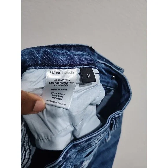 Flying Monkey Womens Jeans Skinny Low Rise Blue Denim Whiskering Stone Wash 31 - Picture 6 of 10